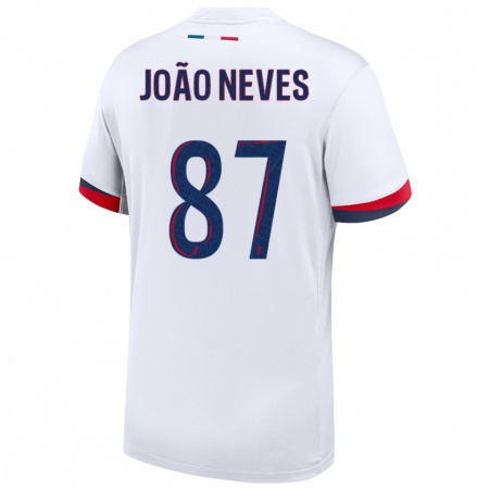 Kandiny Enfant Maillot João Neves #87 Blanc Bleu Rouge Tenues Extérieur 2024/25 T-Shirt