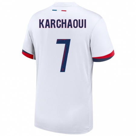 Kandiny Enfant Maillot Sakina Karchaoui #7 Blanc Bleu Rouge Tenues Extérieur 2024/25 T-Shirt