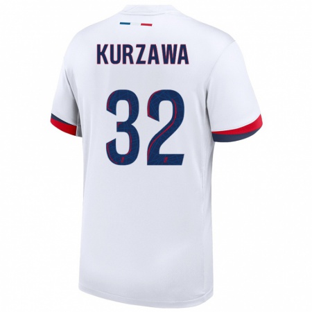 Kandiny Enfant Maillot Layvin Kurzawa #32 Blanc Bleu Rouge Tenues Extérieur 2024/25 T-Shirt