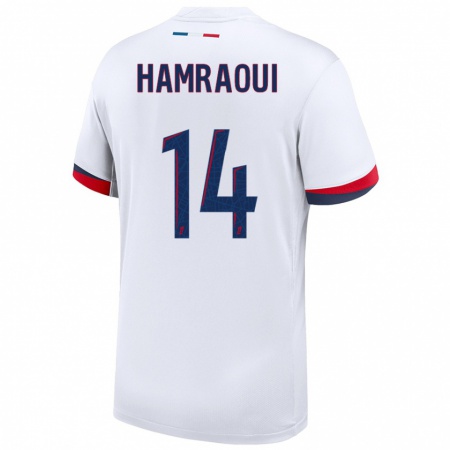 Kandiny Enfant Maillot Kheira Hamraoui #14 Blanc Bleu Rouge Tenues Extérieur 2024/25 T-Shirt