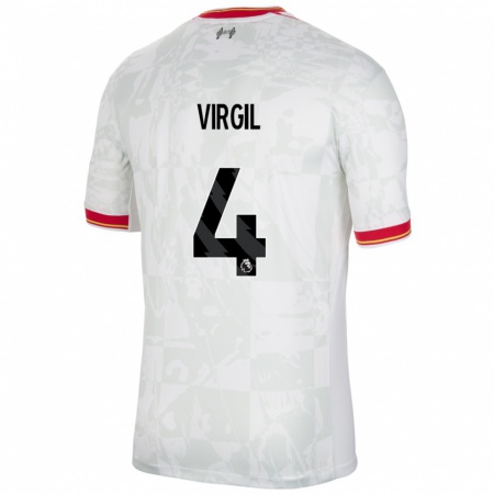 Kandiny Enfant Maillot Virgil Van Dijk #4 Blanc Rouge Noir Troisieme 2024/25 T-Shirt