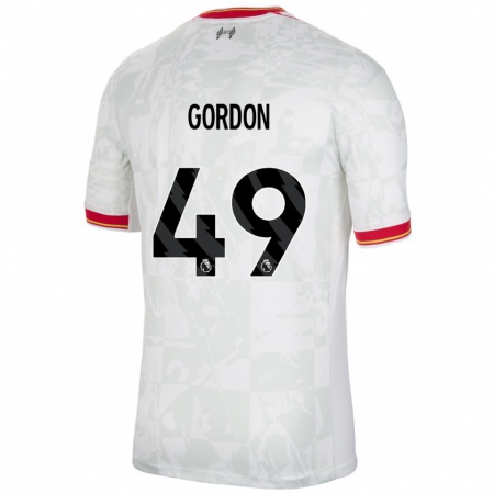 Kandiny Enfant Maillot Kaide Gordon #49 Blanc Rouge Noir Troisieme 2024/25 T-Shirt