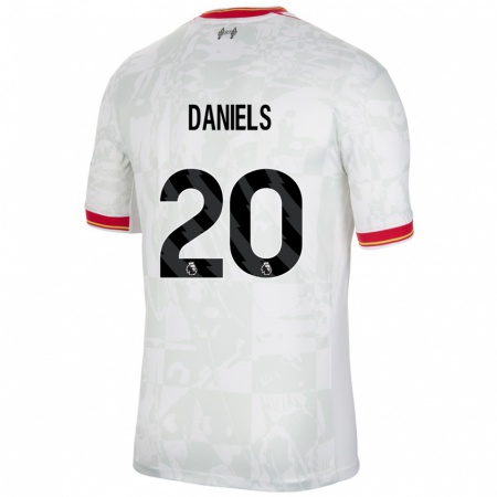 Kandiny Enfant Maillot Yana Daniëls #20 Blanc Rouge Noir Troisieme 2024/25 T-Shirt