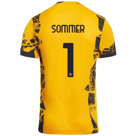 Kandiny Enfant Maillot Yann Sommer #1 Doré Noir Troisieme 2024/25 T-Shirt