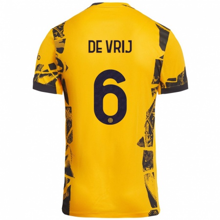 Kandiny Enfant Maillot Stefan De Vrij #6 Doré Noir Troisieme 2024/25 T-Shirt