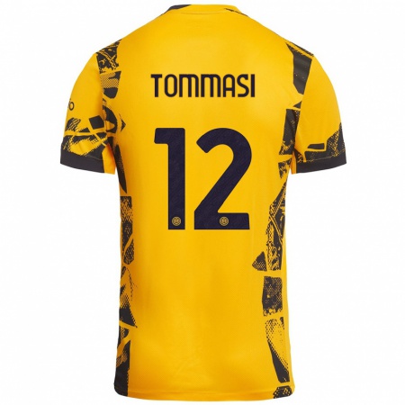 Kandiny Enfant Maillot Francesco Tommasi #12 Doré Noir Troisieme 2024/25 T-Shirt