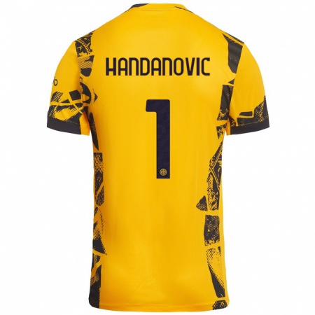 Kandiny Enfant Maillot Samir Handanovic #1 Doré Noir Troisieme 2024/25 T-Shirt