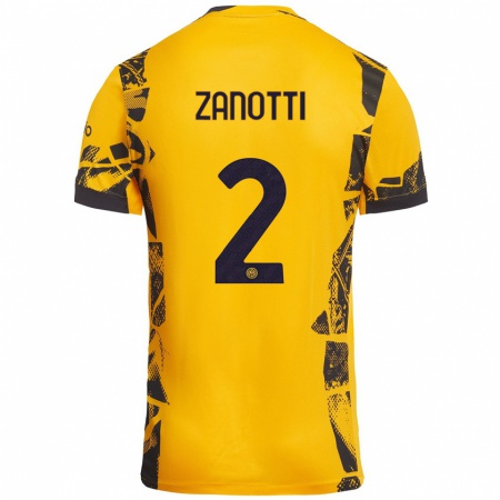 Kandiny Enfant Maillot Mattia Zanotti #2 Doré Noir Troisieme 2024/25 T-Shirt