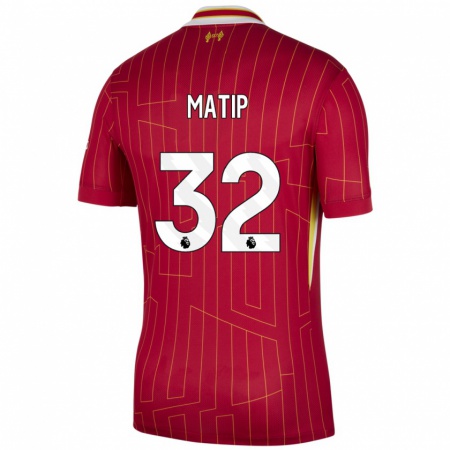 Kandiny Homme Maillot Joel Matip #32 Rouge Jaune Blanc Tenues Domicile 2024/25 T-Shirt