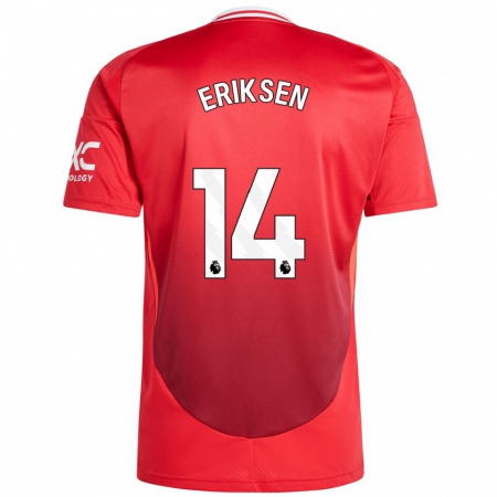 Kandiny Homme Maillot Christian Eriksen #14 Rouge Vif Tenues Domicile 2024/25 T-Shirt