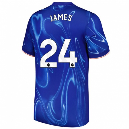 Kandiny Homme Maillot Reece James #24 Bleu Blanc Tenues Domicile 2024/25 T-Shirt