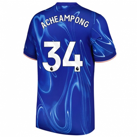 Kandiny Homme Maillot Josh Acheampong #34 Bleu Blanc Tenues Domicile 2024/25 T-Shirt