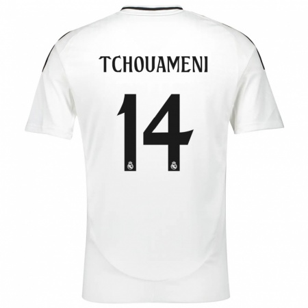 Kandiny Homme Maillot Aurélien Tchouaméni #14 Blanc Tenues Domicile 2024/25 T-Shirt