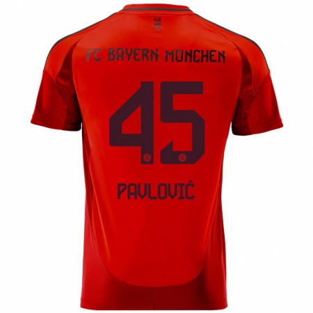 Kandiny Homme Maillot Aleksandar Pavlovic #45 Rouge Tenues Domicile 2024/25 T-Shirt