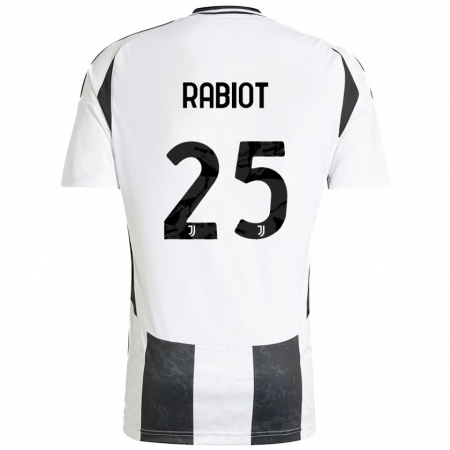 Kandiny Homme Maillot Adrien Rabiot #25 Blanc Noir Tenues Domicile 2024/25 T-Shirt