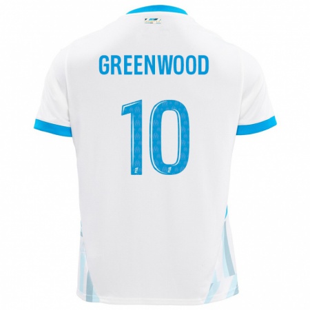 Kandiny Homme Maillot Mason Greenwood #10 Blanc Bleu Ciel Tenues Domicile 2024/25 T-Shirt