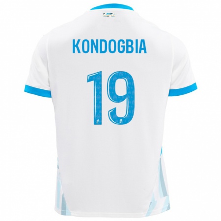 Kandiny Homme Maillot Geoffrey Kondogbia #19 Blanc Bleu Ciel Tenues Domicile 2024/25 T-Shirt