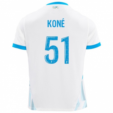 Kandiny Homme Maillot Ismaël Koné #51 Blanc Bleu Ciel Tenues Domicile 2024/25 T-Shirt