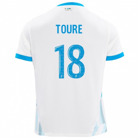 Kandiny Homme Maillot Isaak Toure #18 Blanc Bleu Ciel Tenues Domicile 2024/25 T-Shirt