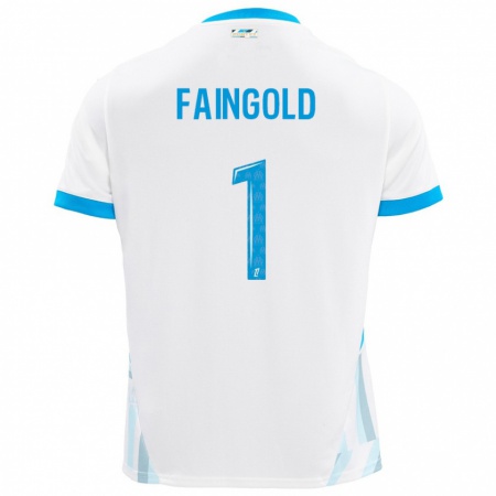 Kandiny Homme Maillot Abbie Faingold #1 Blanc Bleu Ciel Tenues Domicile 2024/25 T-Shirt