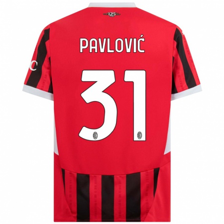 Kandiny Homme Maillot Strahinja Pavlović #31 Rouge Noir Tenues Domicile 2024/25 T-Shirt