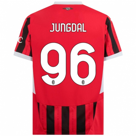 Kandiny Homme Maillot Andreas Jungdal #96 Rouge Noir Tenues Domicile 2024/25 T-Shirt