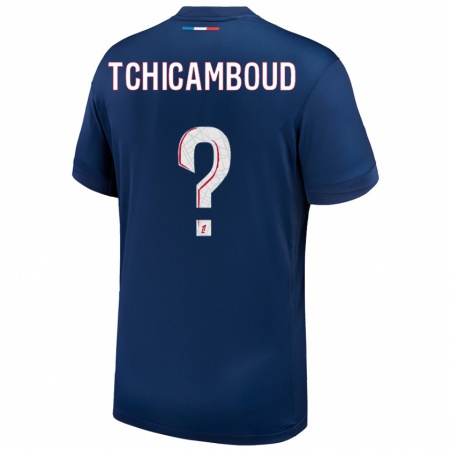 Kandiny Homme Maillot Queyrell Tchicamboud #0 Bleu Marine Blanc Tenues Domicile 2024/25 T-Shirt