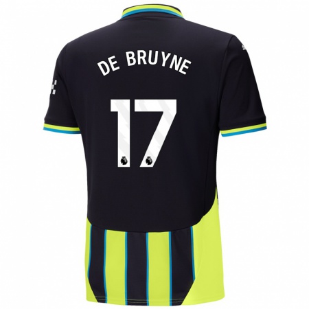 Kandiny Homme Maillot Kevin De Bruyne #17 Bleu Jaune Tenues Extérieur 2024/25 T-Shirt