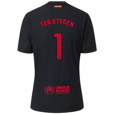 Kandiny Homme Maillot Marc-André Ter Stegen #1 Noir Rouge Tenues Extérieur 2024/25 T-Shirt