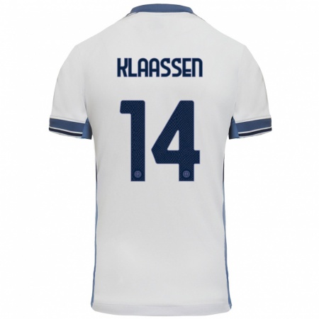 Kandiny Homme Maillot Davy Klaassen #14 Blanc Gris Tenues Extérieur 2024/25 T-Shirt