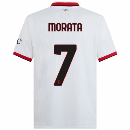 Kandiny Homme Maillot Álvaro Morata #7 Blanc Noir Rouge Tenues Extérieur 2024/25 T-Shirt