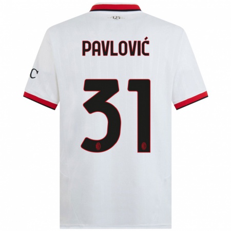 Kandiny Homme Maillot Strahinja Pavlović #31 Blanc Noir Rouge Tenues Extérieur 2024/25 T-Shirt