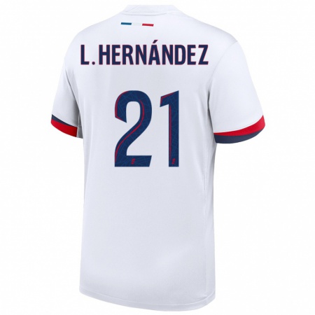 Kandiny Homme Maillot Lucas Hernández #21 Blanc Bleu Rouge Tenues Extérieur 2024/25 T-Shirt