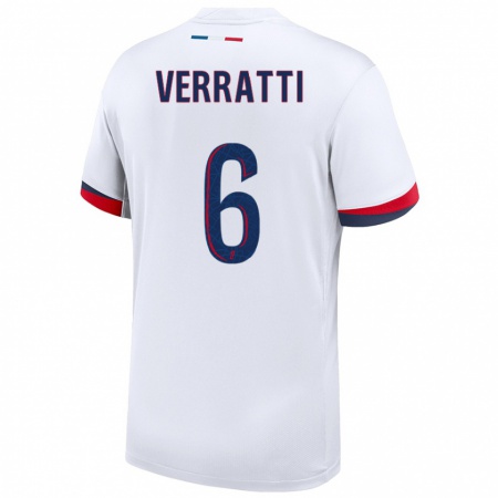 Kandiny Homme Maillot Marco Verratti #6 Blanc Bleu Rouge Tenues Extérieur 2024/25 T-Shirt