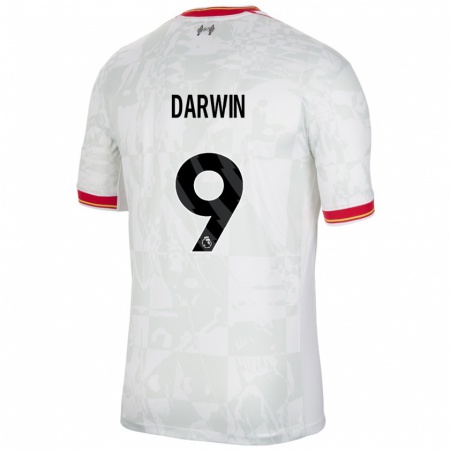 Kandiny Homme Maillot Darwin Núñez #9 Blanc Rouge Noir Troisieme 2024/25 T-Shirt