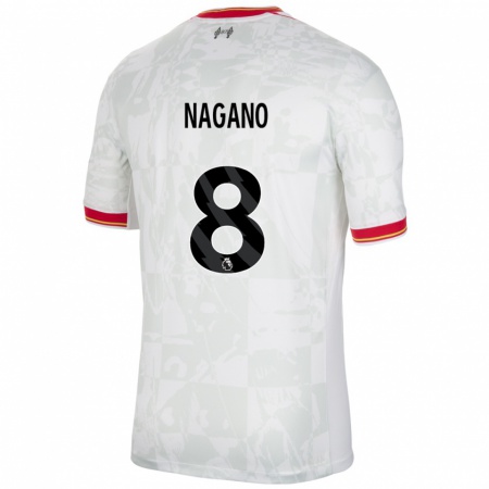 Kandiny Homme Maillot Fūka Nagano #8 Blanc Rouge Noir Troisieme 2024/25 T-Shirt