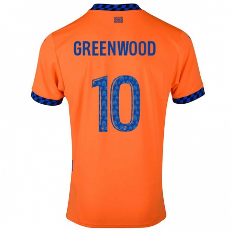 Kandiny Homme Maillot Mason Greenwood #10 Orange Bleu Foncé Troisieme 2024/25 T-Shirt