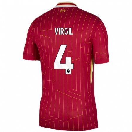 Kandiny Femme Maillot Virgil Van Dijk #4 Rouge Jaune Blanc Tenues Domicile 2024/25 T-Shirt