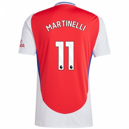 Kandiny Femme Maillot Gabriel Martinelli #11 Rouge Blanc Tenues Domicile 2024/25 T-Shirt