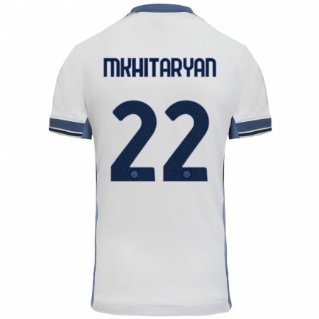 Kandiny Femme Maillot Henrikh Mkhitaryan #22 Blanc Gris Tenues Extérieur 2024/25 T-Shirt