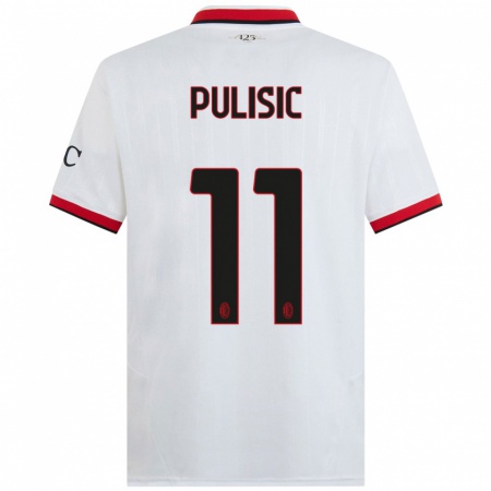 Kandiny Femme Maillot Christian Pulisic #11 Blanc Noir Rouge Tenues Extérieur 2024/25 T-Shirt