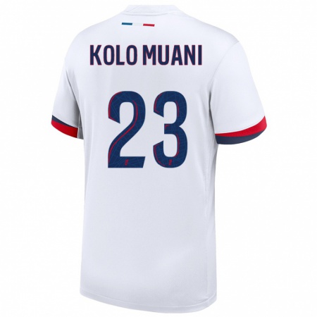 Kandiny Femme Maillot Randal Kolo Muani #23 Blanc Bleu Rouge Tenues Extérieur 2024/25 T-Shirt