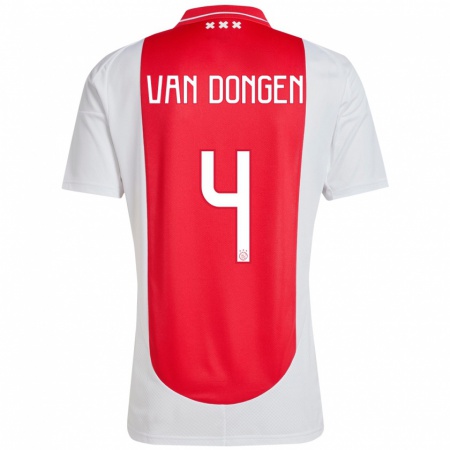 Kandiny Enfant Maillot Bram Van Dongen #4 Rouge Blanc Tenues Domicile 2024/25 T-Shirt