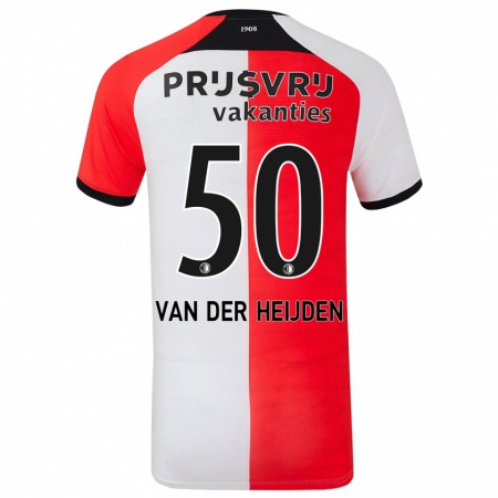 Kandiny Enfant Maillot Délano Van Der Heijden #50 Rouge Blanc Tenues Domicile 2024/25 T-Shirt