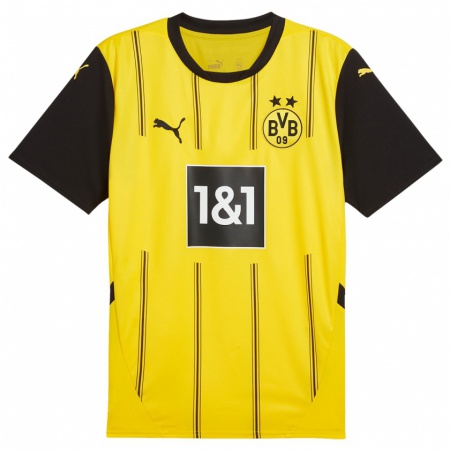 Kandiny Enfant Maillot Dennis Lutke-Frie #20 Jaune Noir Tenues Domicile 2024/25 T-Shirt