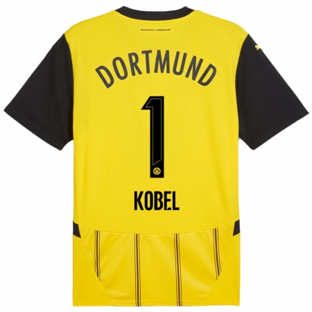 Kandiny Enfant Maillot Gregor Kobel #1 Jaune Noir Tenues Domicile 2024/25 T-Shirt