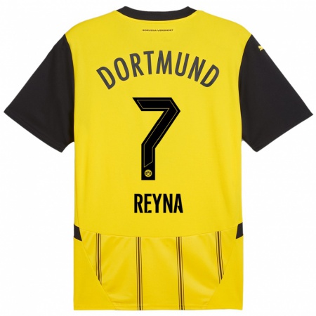 Kandiny Enfant Maillot Giovanni Reyna #7 Jaune Noir Tenues Domicile 2024/25 T-Shirt