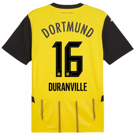 Kandiny Enfant Maillot Julien Duranville #16 Jaune Noir Tenues Domicile 2024/25 T-Shirt