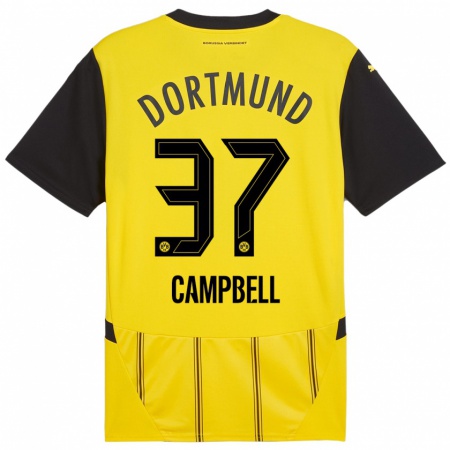 Kandiny Enfant Maillot Cole Campbell #37 Jaune Noir Tenues Domicile 2024/25 T-Shirt