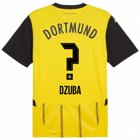 Kandiny Enfant Maillot Fabian Dzuba #0 Jaune Noir Tenues Domicile 2024/25 T-Shirt